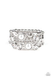 Paparazzi Treasure Treatment - White - Pearly Beads - White Rhinestones - Ring - Glitzygals5dollarbling Paparazzi Boutique 