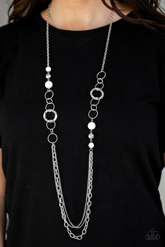 Paparazzi Modern Motley - White Beads - Silver Necklace & Earrings - Glitzygals5dollarbling Paparazzi Boutique 