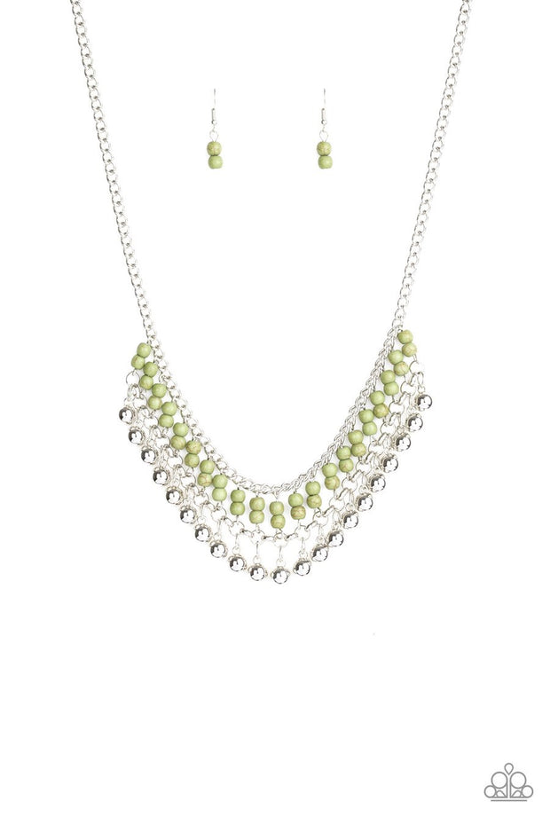 Paparazzi Beaded Bliss - Green Stone Beads - Silver Rods - Necklace and matching Earrings - Glitzygals5dollarbling Paparazzi Boutique 