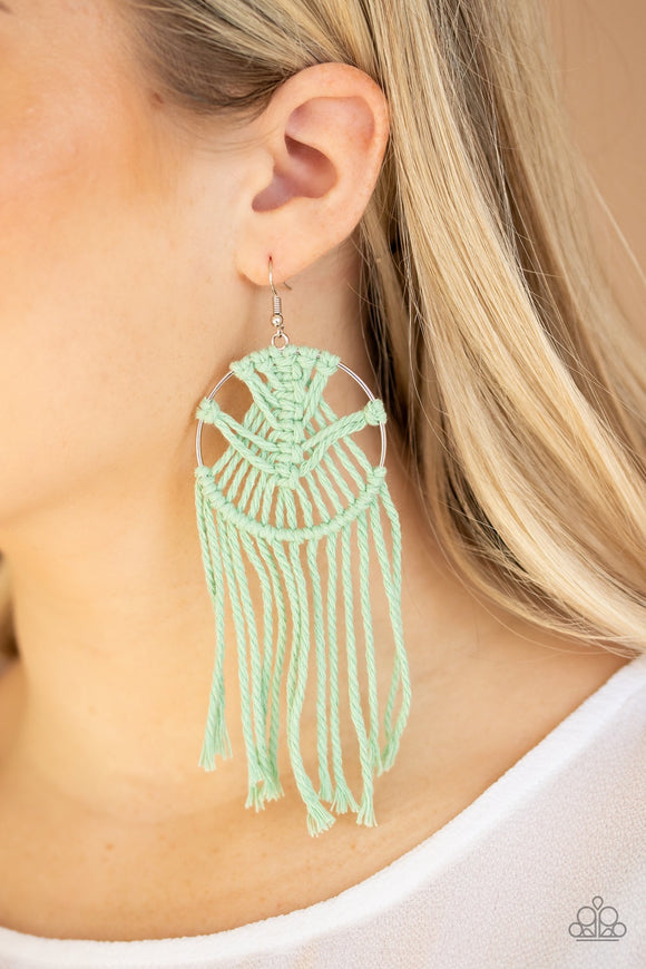 Paparazzi MACRAME, Myself, and I - Green Earrings - Glitzygals5dollarbling Paparazzi Boutique 