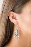 Paparazzi I Better Get GLOWING - Silver - Pearly Bead White Rhinestones - Earrings - Glitzygals5dollarbling Paparazzi Boutique 