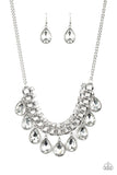 Paparazzi All Toget-HEIR Now - White - Teardrop Rhinestones - Bold Silver Chain - Necklace and matching Earrings - Glitzygals5dollarbling Paparazzi Boutique 