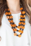 Key West Walkabout - Orange - Wooden Necklace and matching Earrings - Glitzygals5dollarbling Paparazzi Boutique 