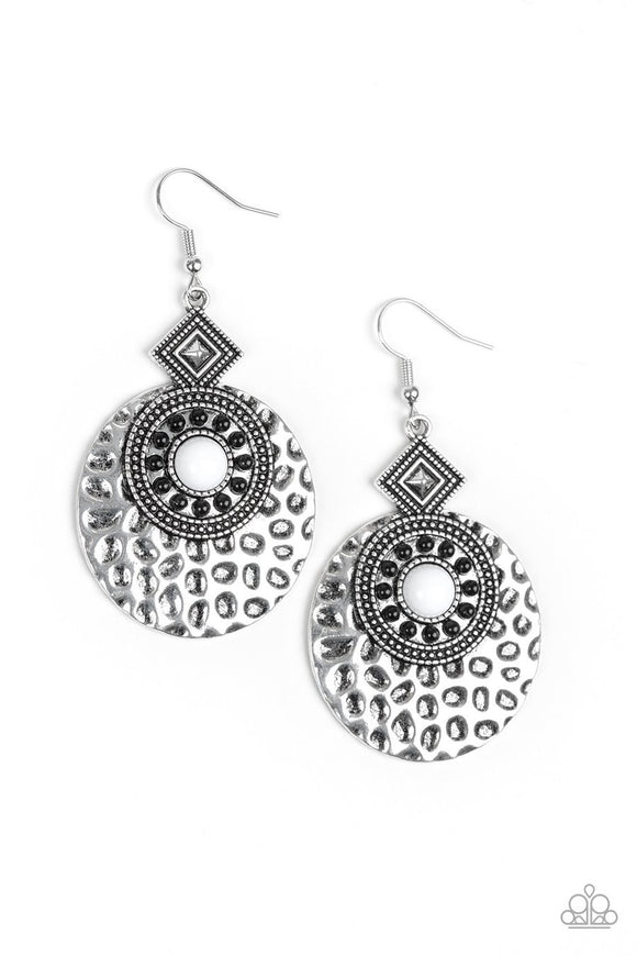 Paparazzi Mayan Mood - White - Hammered Frame - Earrings - Glitzygals5dollarbling Paparazzi Boutique 