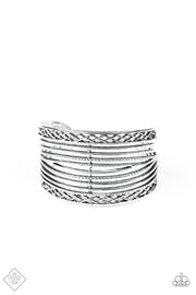 Paparazzi Brace Yourself - Silver - Hammered Cuff Bracelet - Fashion Fix Exclusive February 2020 - Glitzygals5dollarbling Paparazzi Boutique 