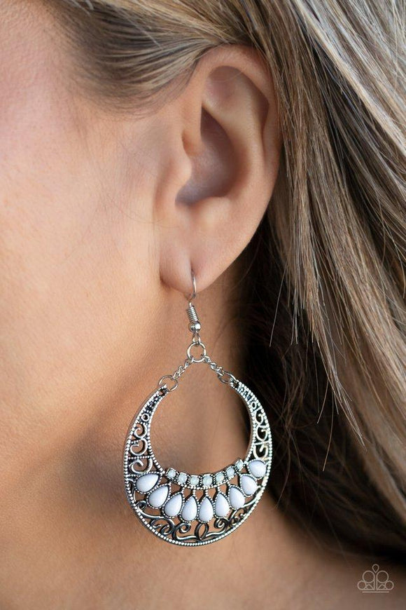 Paparazzi Earring ~ Crescent Couture - White - Glitzygals5dollarbling Paparazzi Boutique 