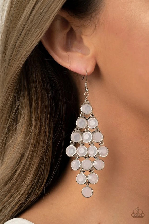 Paparazzi Earring ~ With All DEW Respect - White - Glitzygals5dollarbling Paparazzi Boutique 