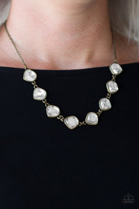 Paparazzi The Imperfectionist - Brass - Glassy White Gems - Necklace & Earrings - Glitzygals5dollarbling Paparazzi Boutique 