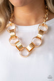 Paparazzi Big Hit - Gold - Links connect below the collar - Bold Necklace and matching Earrings - Glitzygals5dollarbling Paparazzi Boutique 