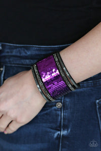 Paparazzi Heads Or MERMAID Tails - Purple - Silver - Rhinestones - Black Suede Wrap / Snap Bracelet - Glitzygals5dollarbling Paparazzi Boutique 