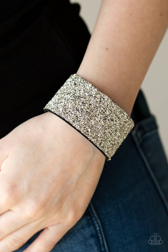 Paparazzi The Halftime Show - Silver - Rhinestones / Leather - Urban Bracelet - Life of the Party Exclusive - January 2020 - Glitzygals5dollarbling Paparazzi Boutique 