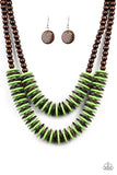 Paparazzi Dominican Disco - Green - Wooden Necklace and matching Earrings - Glitzygals5dollarbling Paparazzi Boutique 
