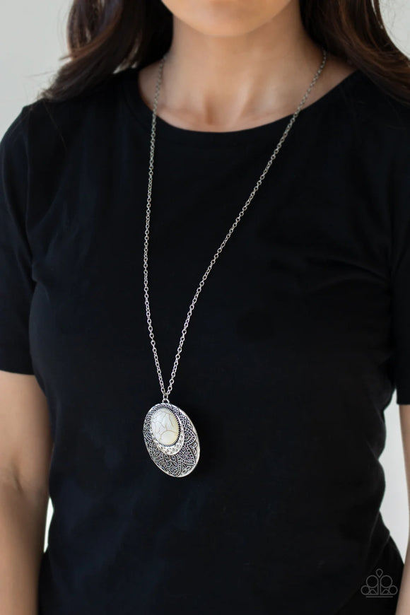 Medallion Meadows White ~ Paparazzi Necklace - Glitzygals5dollarbling Paparazzi Boutique 