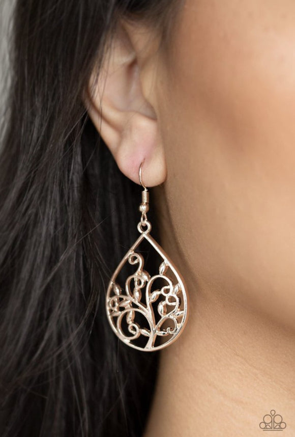 Paparazzi Enchanted Vines Rose Gold Earrings - Glitzygals5dollarbling Paparazzi Boutique 