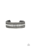 Paparazzi Empress Etiquette - WHITE Rhinestones - Silver Studded Cuff Bracelet - Glitzygals5dollarbling Paparazzi Boutique 