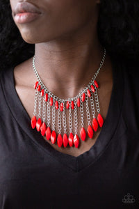 Paparazzi Venturous Vibes - Red - Faceted Beads - Shimmery Silver Chain Necklace & Earrings - Glitzygals5dollarbling Paparazzi Boutique 