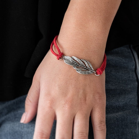 Paparazzi “Faster Than Flight” Red Feather Bracelet - Glitzygals5dollarbling Paparazzi Boutique 