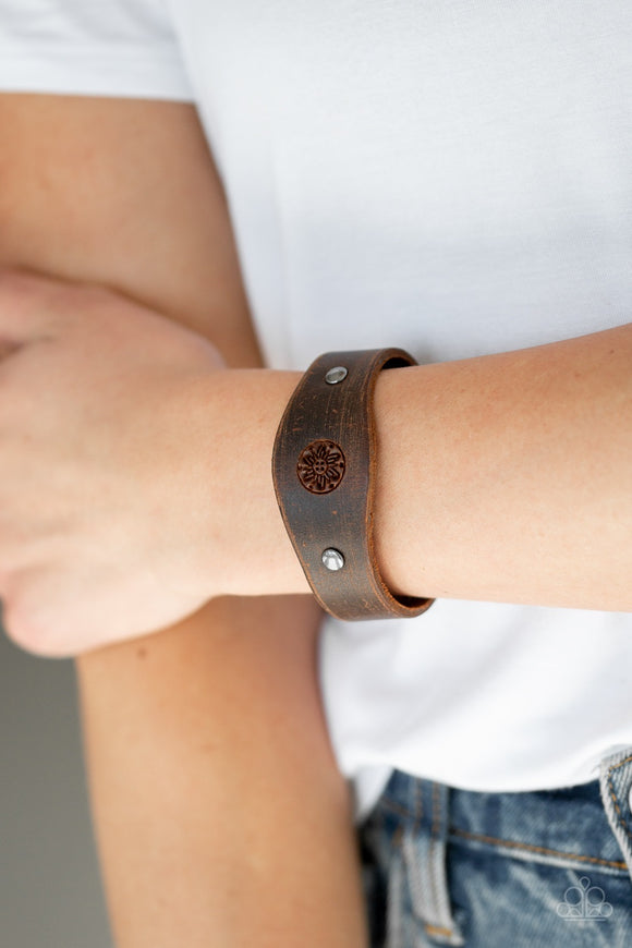 Paparazzi Pleasantly Pioneer - Brown Leather Bracelet - Glitzygals5dollarbling Paparazzi Boutique 