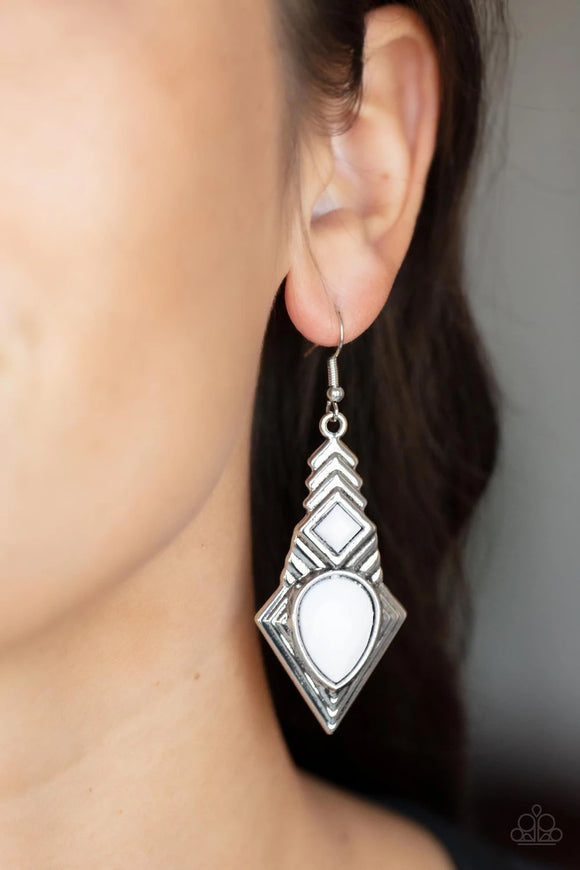 Stylishly Sonoran - white - Paparazzi earrings - Glitzygals5dollarbling Paparazzi Boutique 