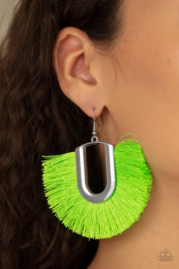 Paparazzi Tassel Tropicana - Neon Green Fringe Earrings - Glitzygals5dollarbling Paparazzi Boutique 