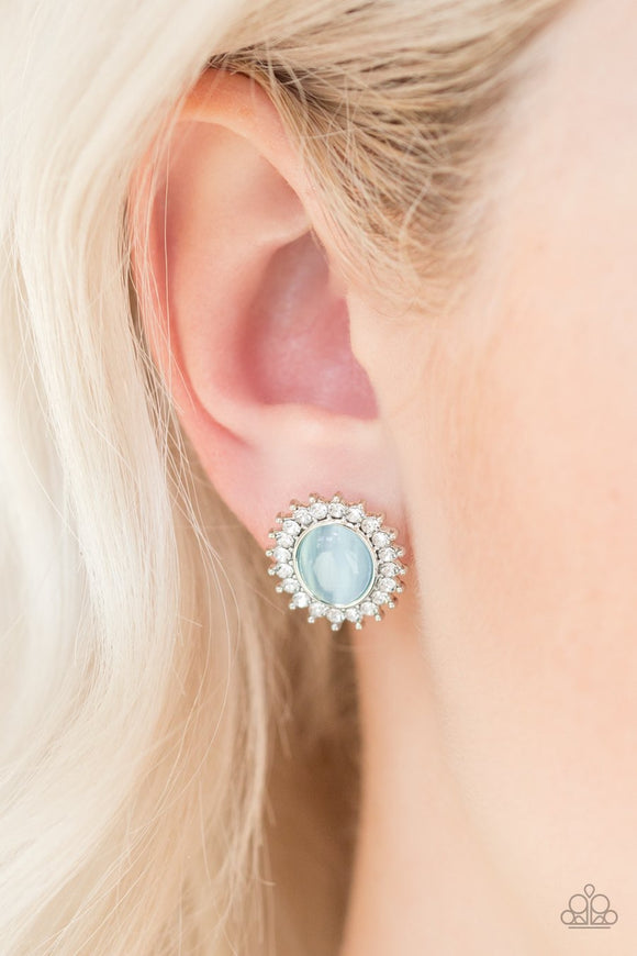 Paparazzi Hey There, Gorgeous - Blue - White Rhinestones - Moonstone - Post Earrings - Glitzygals5dollarbling Paparazzi Boutique 