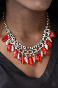 Paparazzi Spring Daydream - Red Beads - Silver Necklace and matching Earrings - Glitzygals5dollarbling Paparazzi Boutique 