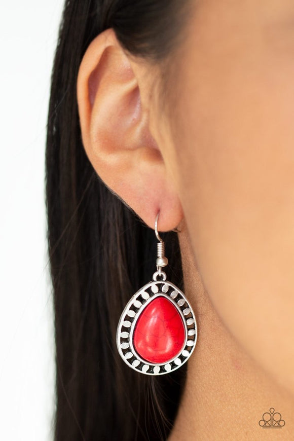 Paparazzi Sahara Serenity - Red Stone - Silver Earrings - Glitzygals5dollarbling Paparazzi Boutique 