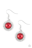 Paparazzi Fashion Show Celebrity - Red - Pearly Bead - White Rhinestone Earrings - Glitzygals5dollarbling Paparazzi Boutique 