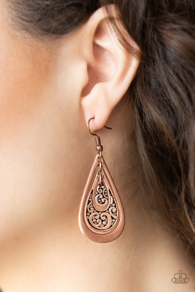 Paparazzi Teardrop Tourist - Copper - Teardrop Whimsical Earrings - Glitzygals5dollarbling Paparazzi Boutique 