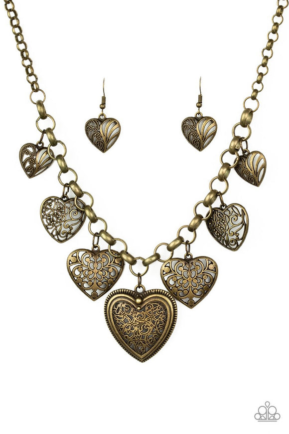 Paparazzi Love Lockets - Brass - Filigree Hearts - Necklace and matching Earrings - Glitzygals5dollarbling Paparazzi Boutique 