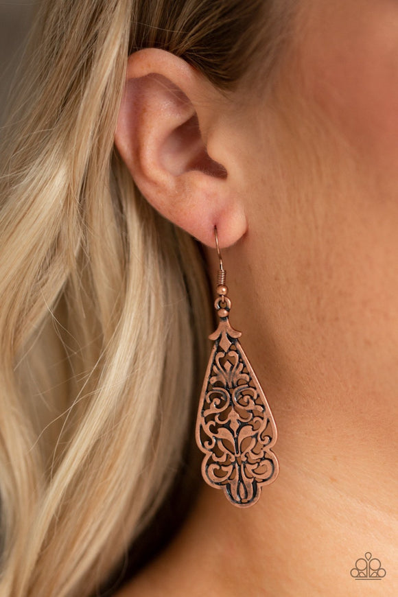Greenhouse Goddess - copper - Paparazzi earrings - Glitzygals5dollarbling Paparazzi Boutique 