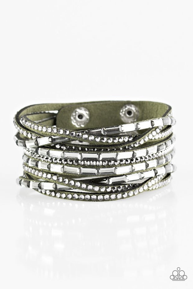 Paparazzi Rhinestone Riot Green Urban Bracelet - Glitzygals5dollarbling Paparazzi Boutique 