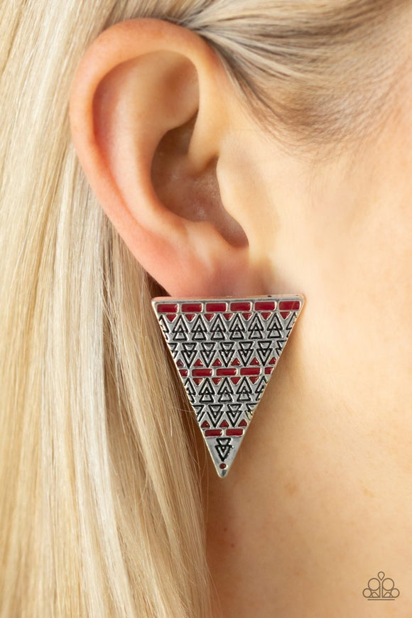 Paparazzi Terra Tricolor - Red - Triangle Silver Earrings - Glitzygals5dollarbling Paparazzi Boutique 