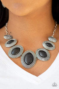 Paparazzi Sierra Serenity - Black Stones - Silver Necklace and matching Earrings - Glitzygals5dollarbling Paparazzi Boutique 