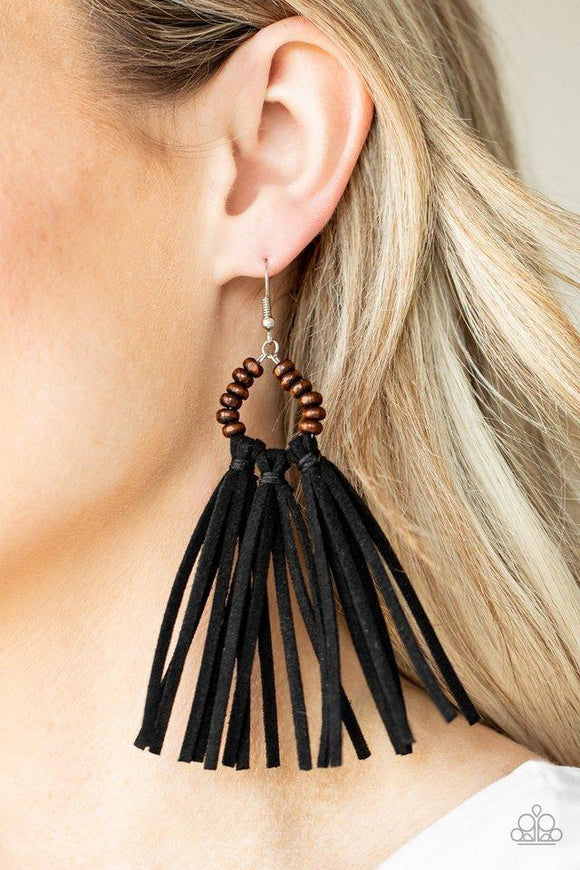 Paparazzi Earring ~ Easy To PerSUEDE - Black - Glitzygals5dollarbling Paparazzi Boutique 