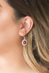 Paparazzi Fashion Show Celebrity - Red - Pearly Bead - White Rhinestone Earrings - Glitzygals5dollarbling Paparazzi Boutique 