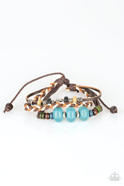 Paparazzi Catch Me CLIFF You Can - Blue - Turquoise Stone - Wooden Beads - Braided Leather Sliding Knot Bracelet - Glitzygals5dollarbling Paparazzi Boutique 