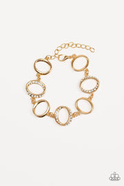 Paparazzi Beautiful Inside and Out - Gold - White Rhinestones - Bracelet - Glitzygals5dollarbling Paparazzi Boutique 