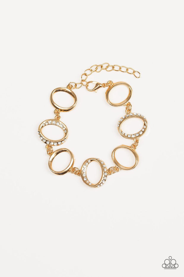 Paparazzi Beautiful Inside and Out - Gold - White Rhinestones - Bracelet - Glitzygals5dollarbling Paparazzi Boutique 