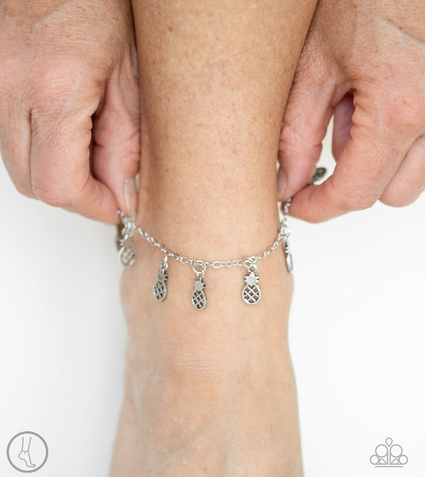 Paparazzi Sand and Sunshine - Silver Pineapple Charms - Ankle Bracelet - Anklet - Glitzygals5dollarbling Paparazzi Boutique 