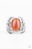 Paparazzi Go For Glow - Orange - Cat's Eye Stone - Silver Etched Leafy - Ring - Glitzygals5dollarbling Paparazzi Boutique 