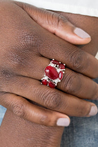 Paparazzi Modern Moonwalk - Red - Moonstone - White Rhinestones - Ring - Glitzygals5dollarbling Paparazzi Boutique 