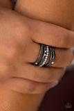 Paparazzi Make A SHEEN - Black - Gunmetal Bands - White Rhinestones - Ring - Fashion Fix Exclusive November 2019 - Glitzygals5dollarbling Paparazzi Boutique 