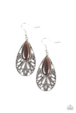 Paparazzi Glowing Tranquility - Brown - Cat's Eye Moonstone - Ornate Teardrop Earrings - Glitzygals5dollarbling Paparazzi Boutique 