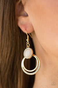 Paparazzi Dreamily Dreamland - Gold - Moonstone / Rhinestones - Hoop Earrings - Glitzygals5dollarbling Paparazzi Boutique 