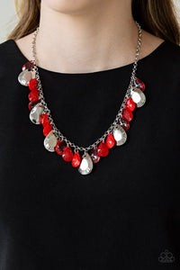 Paparazzi Hurricane Season - Red Teardrops - Silver Chain Necklace and matching Earrings - Glitzygals5dollarbling Paparazzi Boutique 