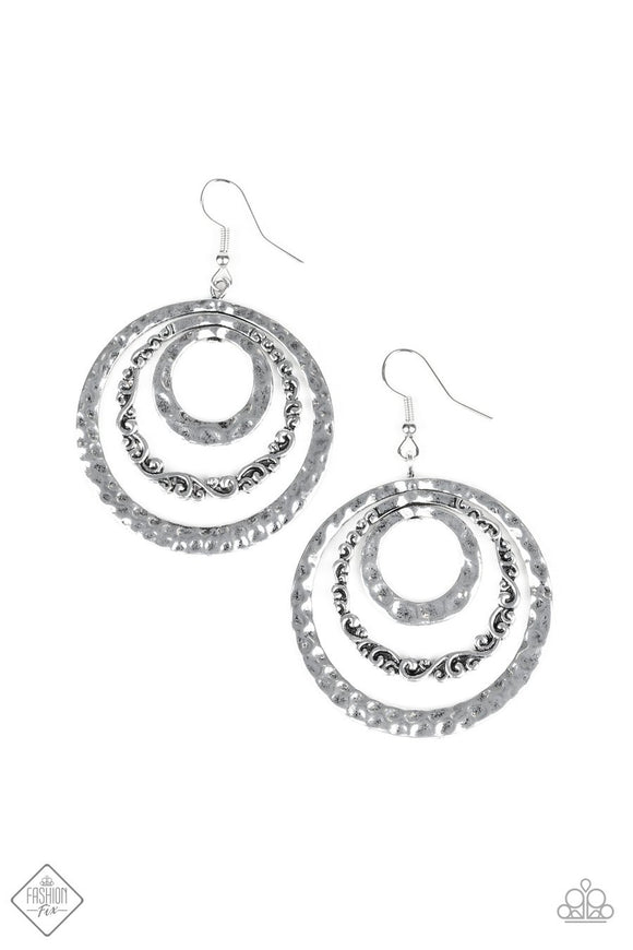 Paparazzi Out Of Control Shimmer Silver - Hammered Hoop Earrings - Fashion Fix Exclusive December 2019 - Glitzygals5dollarbling Paparazzi Boutique 