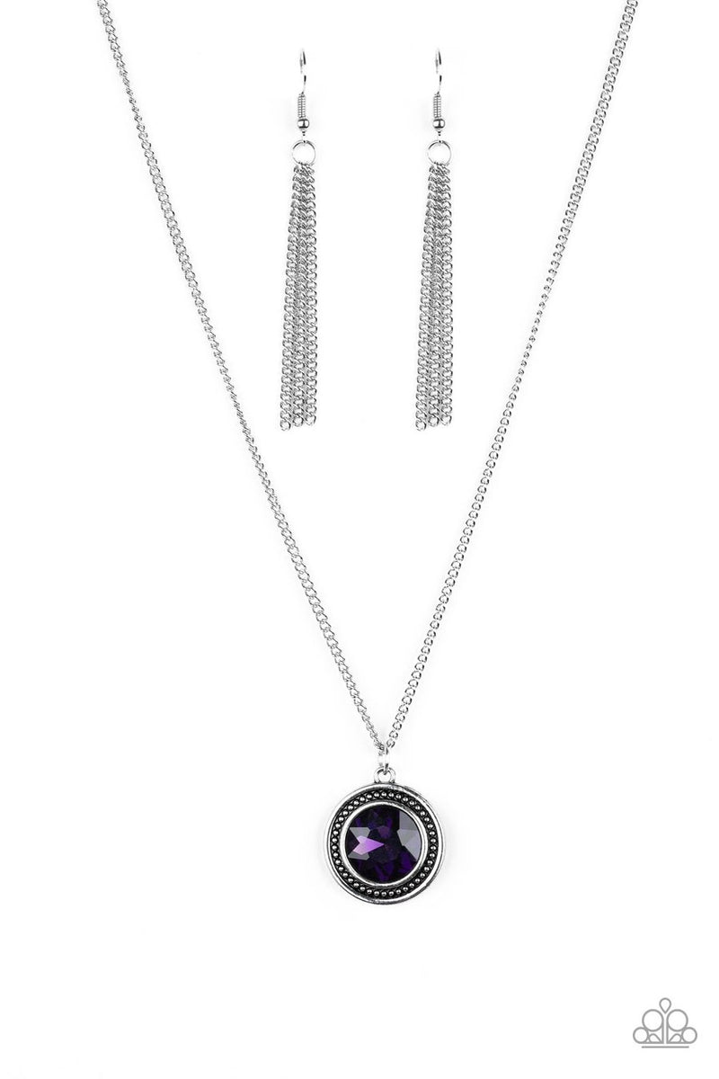 Paparazzi Mega Money Purple Gem Silver Necklace and matching Earri