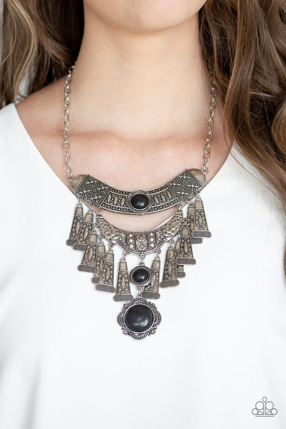 Paparazzi Sahara Royal - Black Stones - Hammered, Studded, Embossed - Necklace and matching Earrings - Glitzygals5dollarbling Paparazzi Boutique 