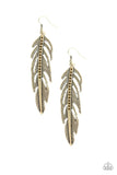 Paparazzi Give Me A ROOST - Brass - Glittery Rhinestones - Feather - Earrings - Glitzygals5dollarbling Paparazzi Boutique 